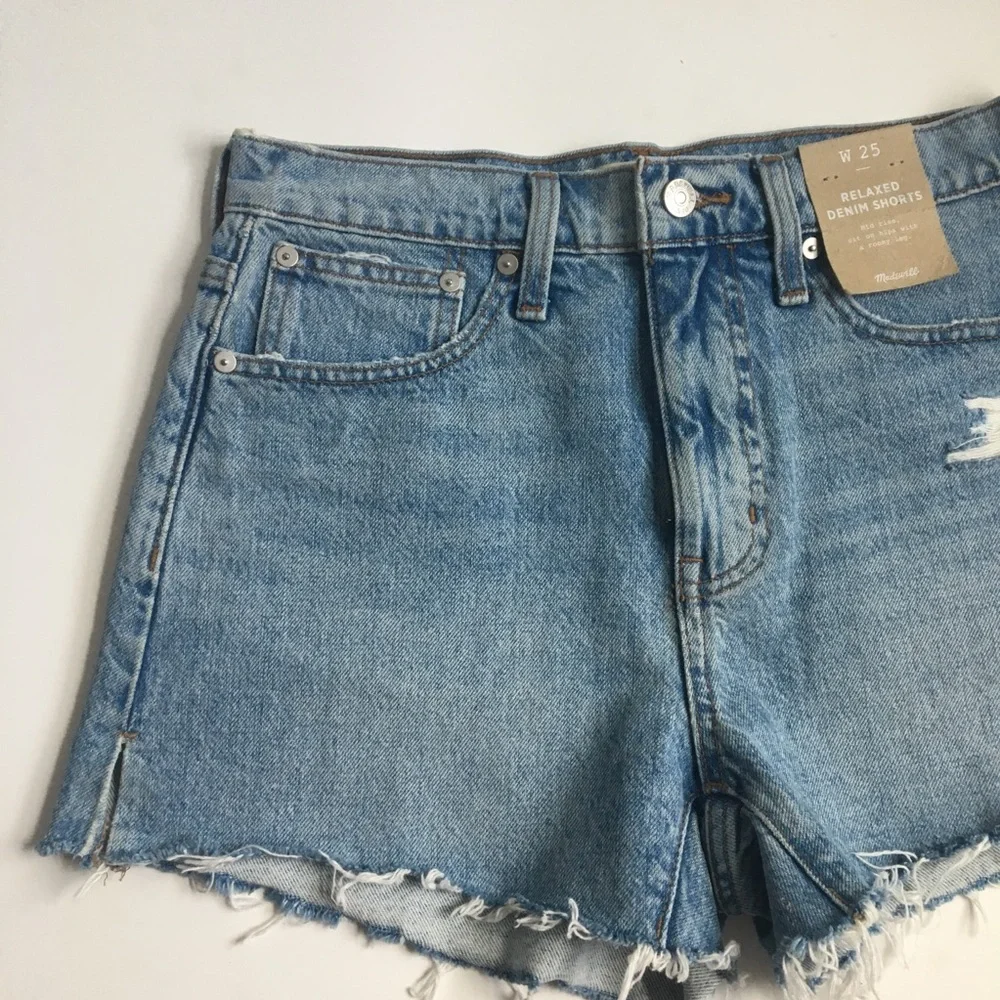 Madewell Relaxed Side-Slit Edition Raw Hem Denim Jean Shorts Madera Wash Size 25